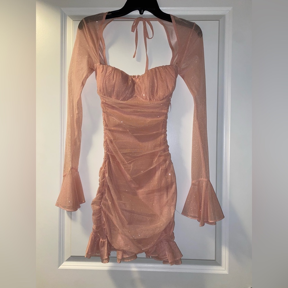 Elegant Peach Long-Sleeve Dress